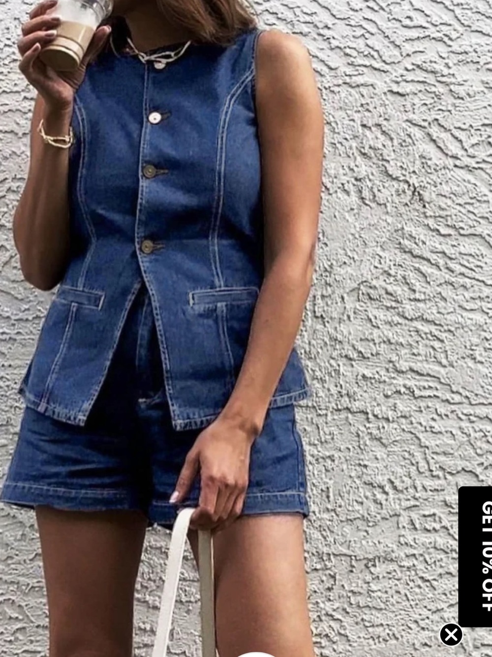 NWT Commense Denim Peplum Vest With Shorts Set (L)